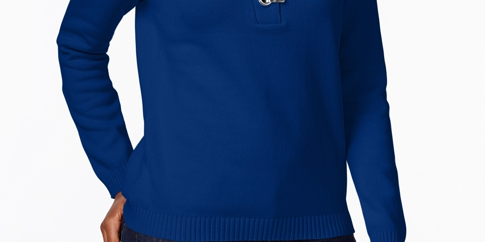 Karen Scott Women's Hardware V Neck Cotton Sweater Blue Size X-Large