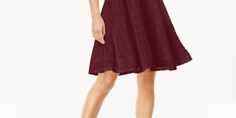 Charter Club Women's Lace Fit & Flare Dress  Wine Size Small