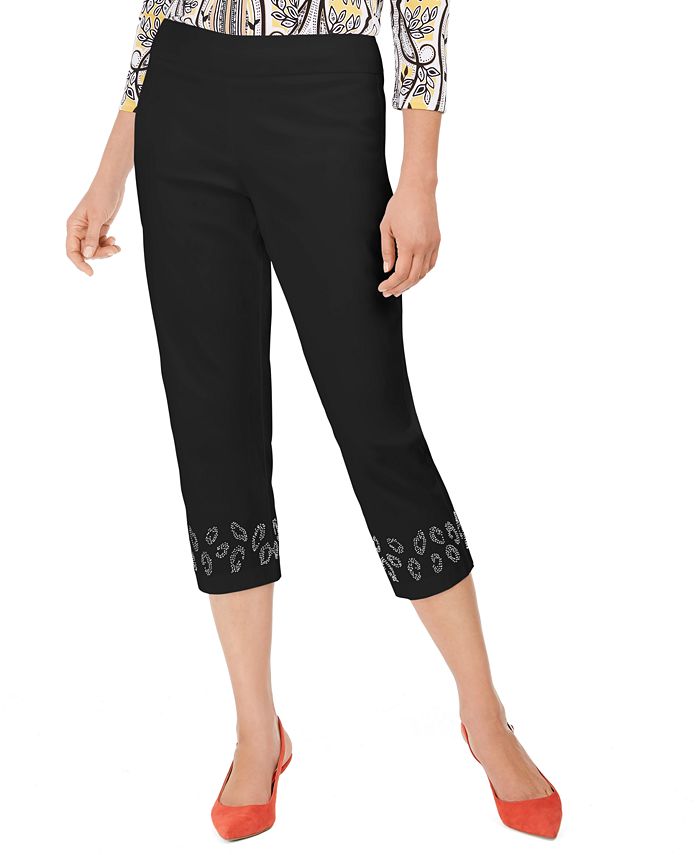 JM Collection Women's Embellished Hem Capri Pants Black Size Small