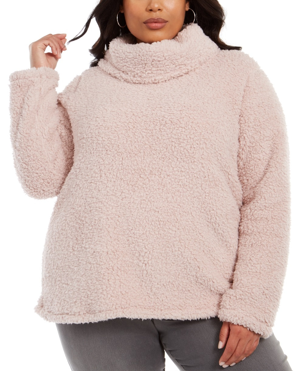 Style & Co Women's Plus Cowlneck Faux Sherpa Sweater Pink Size 1X