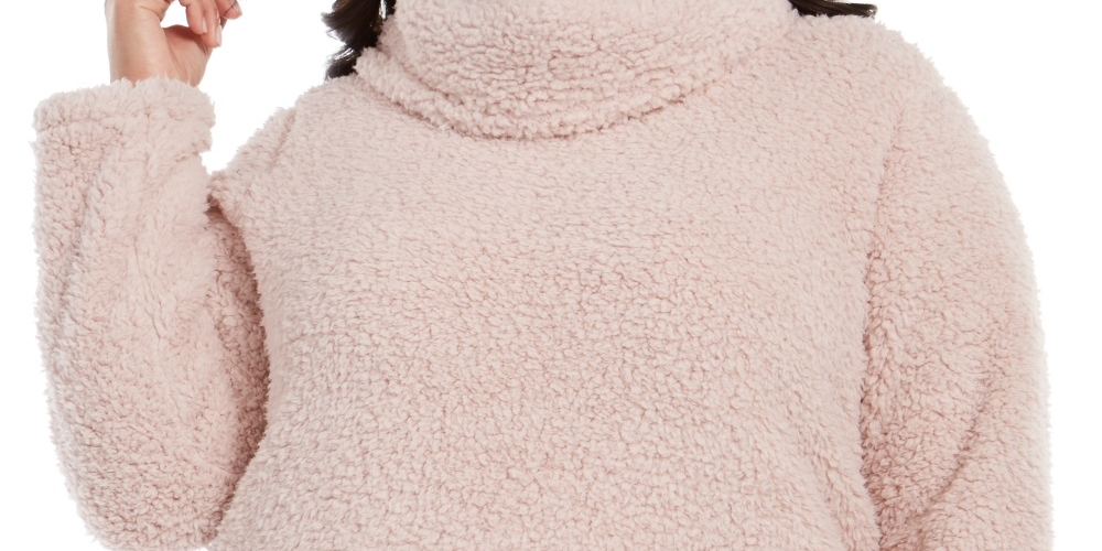 Style & Co Women's Plus Cowlneck Faux Sherpa Sweater Pink Size 1X