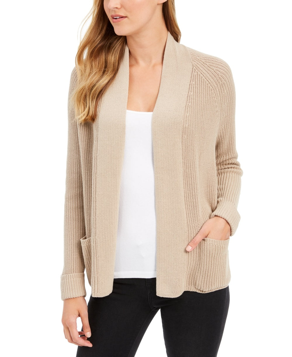 Charter Club Women's Cotton Open-Front Cardigan Beige Size Medium
