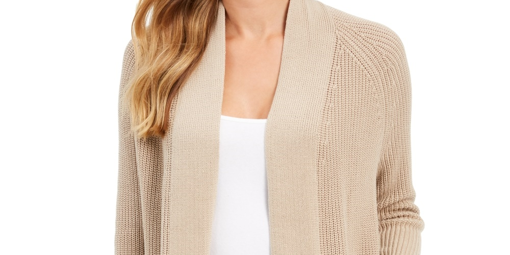 Charter Club Women's Cotton Open-Front Cardigan Beige Size Medium