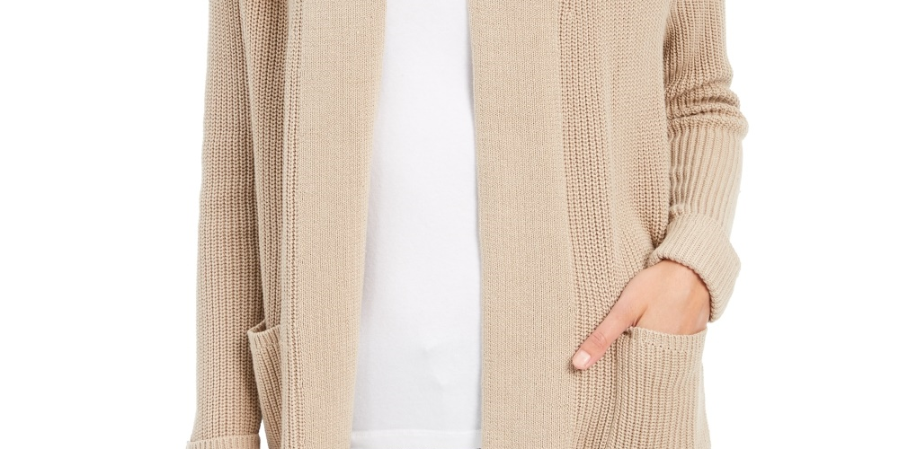 Charter Club Women's Cotton Open-Front Cardigan Beige Size Medium