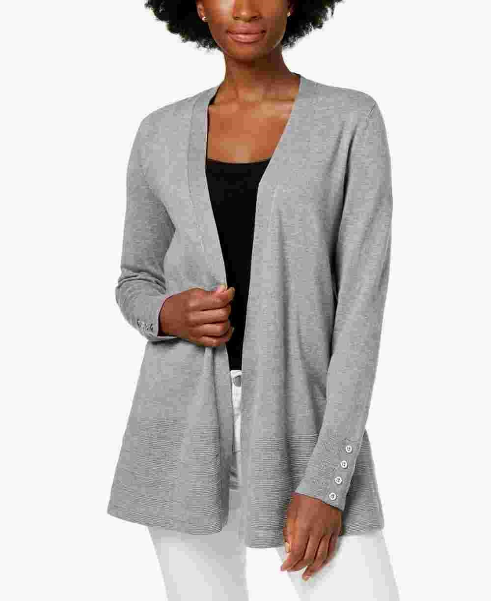 Charter Club Women's Sweater Cardigan Open Front Knit Gray Size X-Large