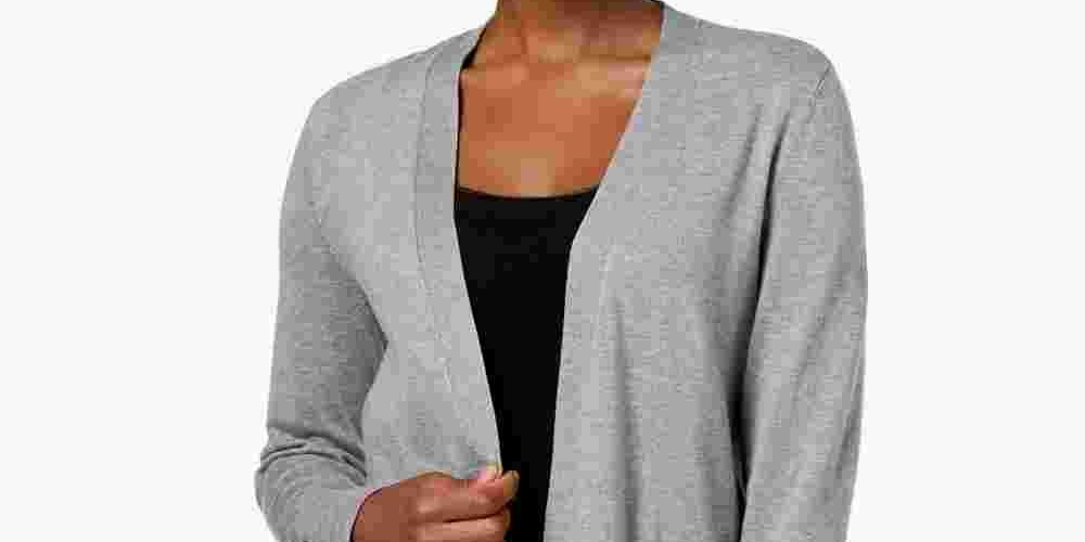 Charter Club Women's Sweater Cardigan Open Front Knit Gray Size X-Large