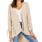 NY Collection Women's Petite Drawstring-Sleeve High-Low Sweater Beige Size Petite Small