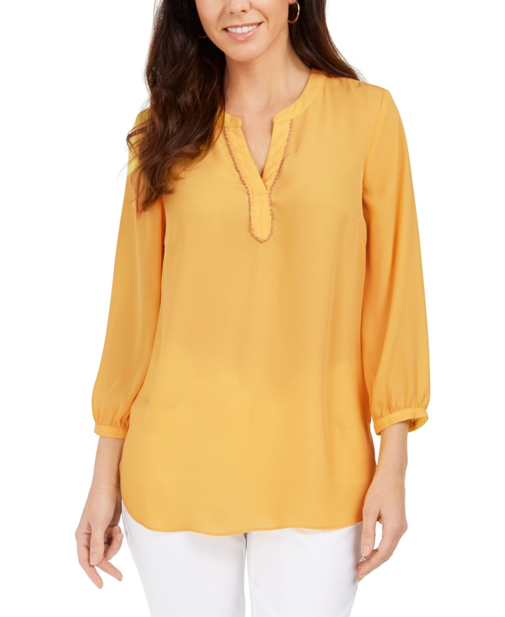JM Collection Women's Split Neck Tunic Yellow Size XX-Large