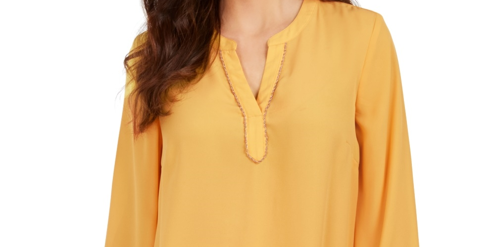 JM Collection Women's Split Neck Tunic Yellow Size XX-Large