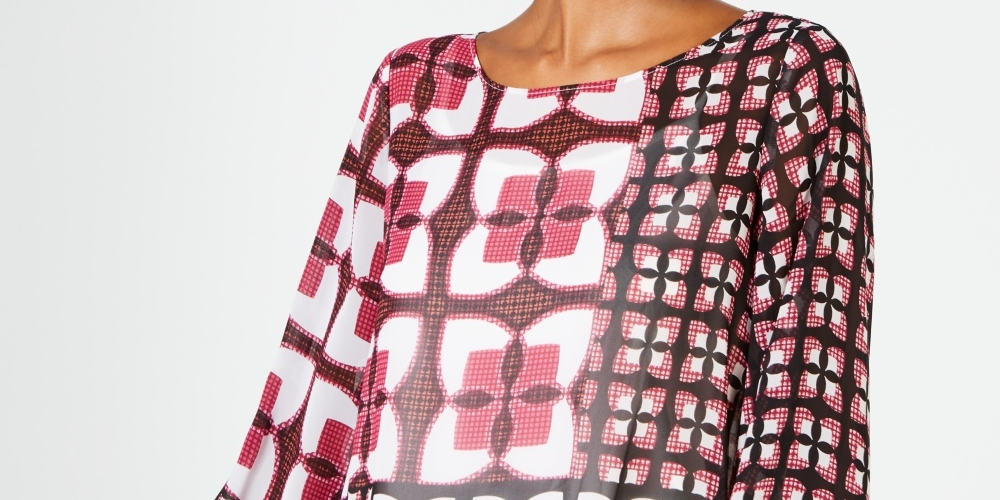 Alfani Women's Petite Batik-Print Top Pink Size PL