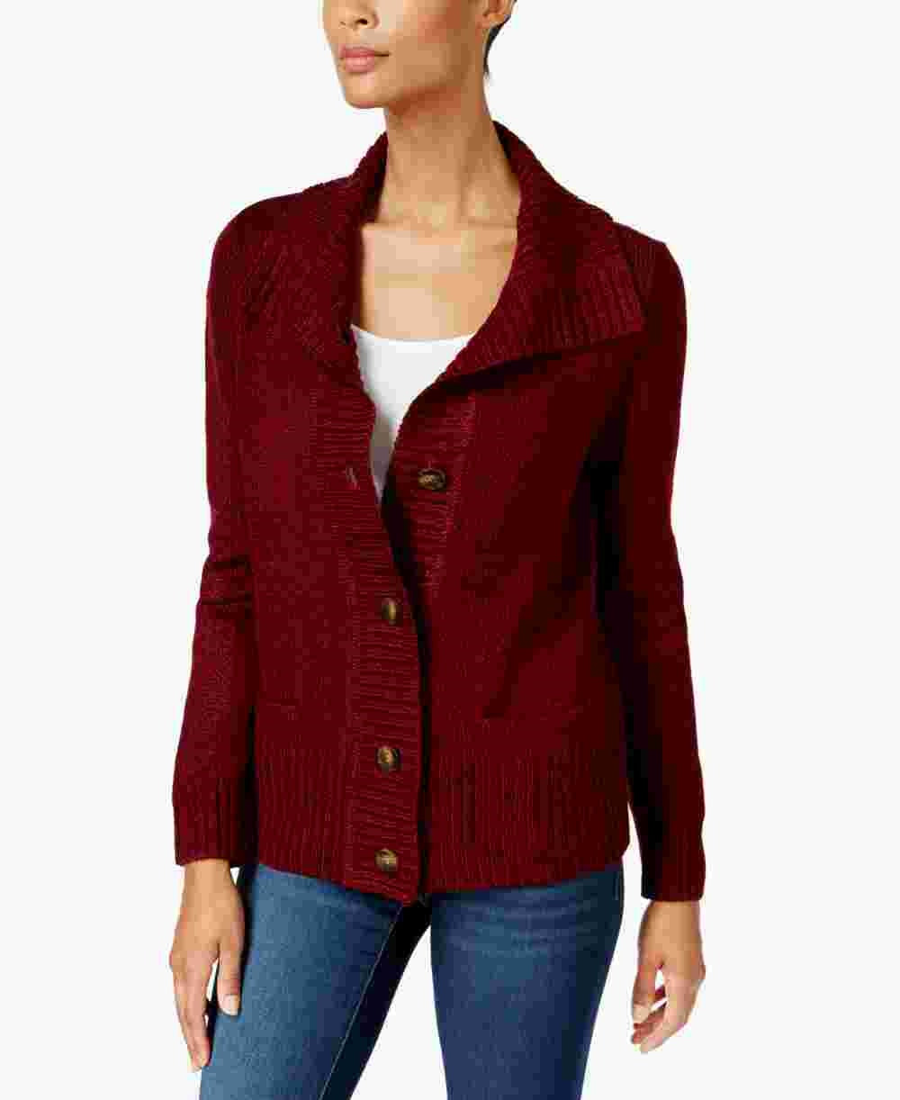 Karen Scott Women's Ribbed Long Sleeve With Buttons Sweater Red Size Petite Small