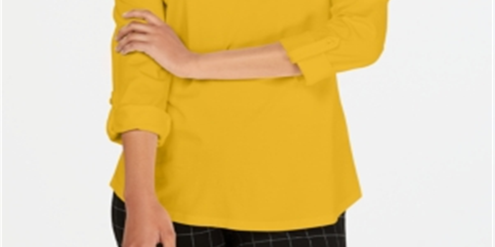 Charter Club Women's Supima Cotton Split Neck Top Yellow Size Petite L