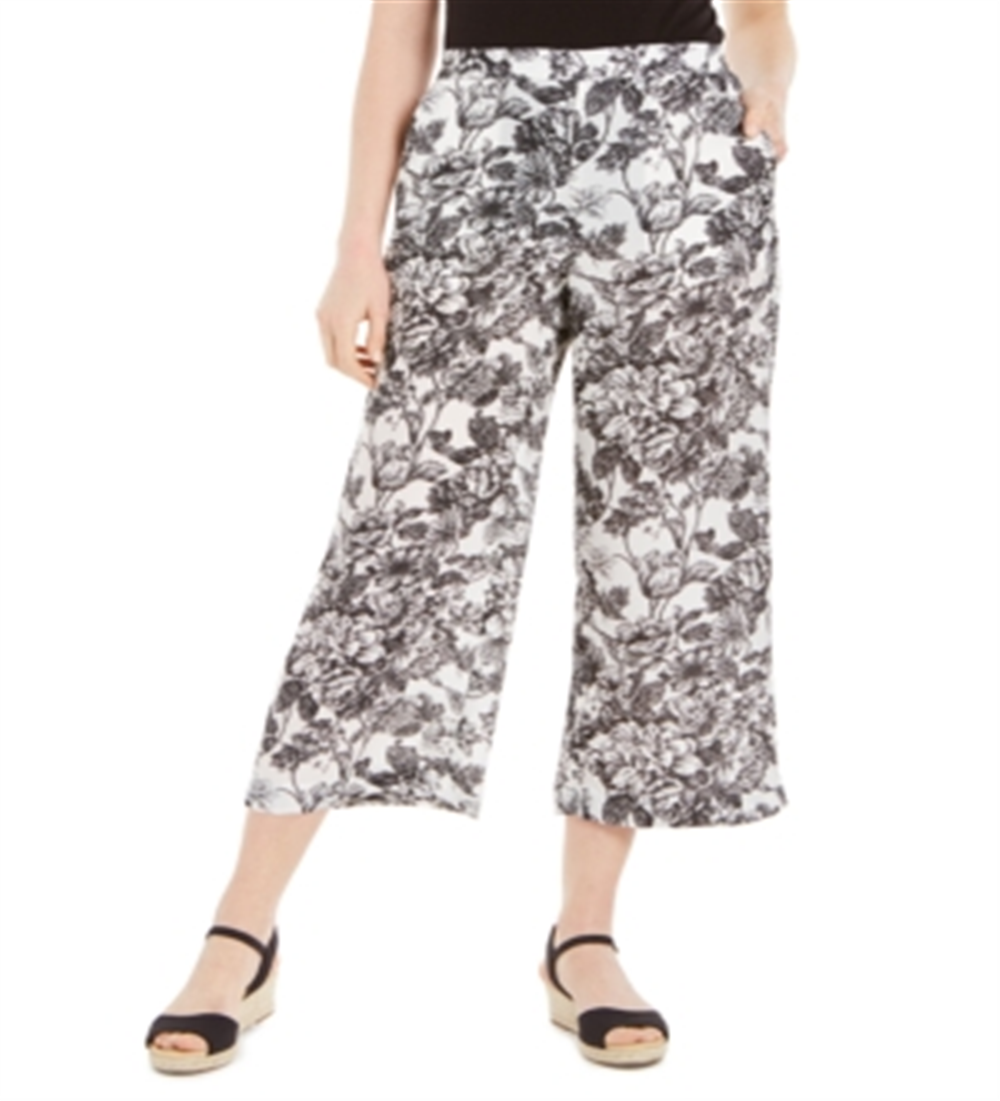 Charter Club Women's Printed Wide Leg Capri Pants White Size Small