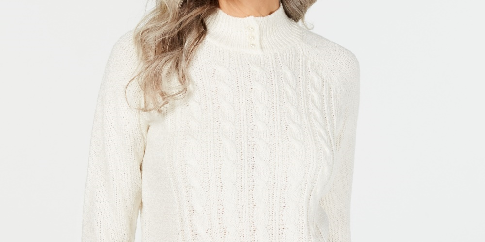 Karen Scott Women's Petite Cable-Knit Sweater White Size PL