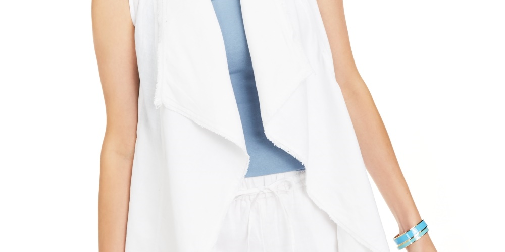Charter Club Women's Frayed-Trim Linen-Blend Draped Vest White Size Large