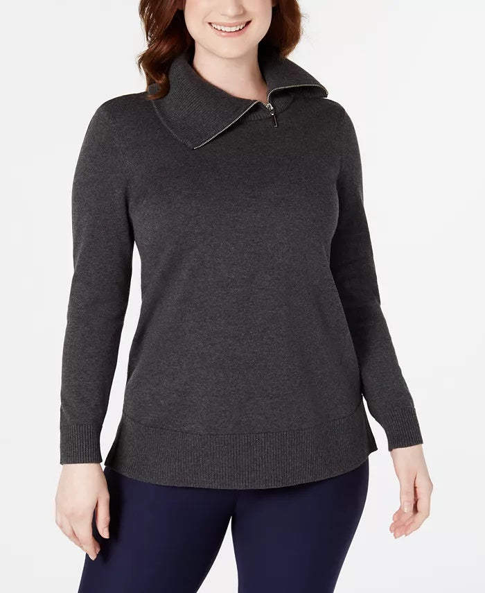 Karen Scott Women's Cotton Zip Neck Sweater Blue Size X-Small