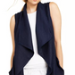 Charter Club Women's Frayed Trim Linen Blend Draped Vest Blue Size Medium
