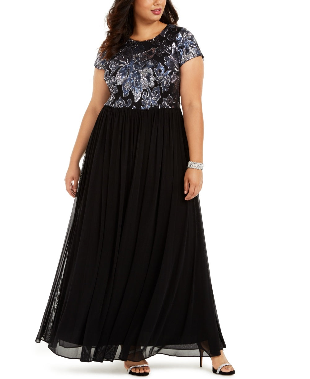 Betsy & Adam Women's Plus Embellished Bodice Gown Black Size 18W