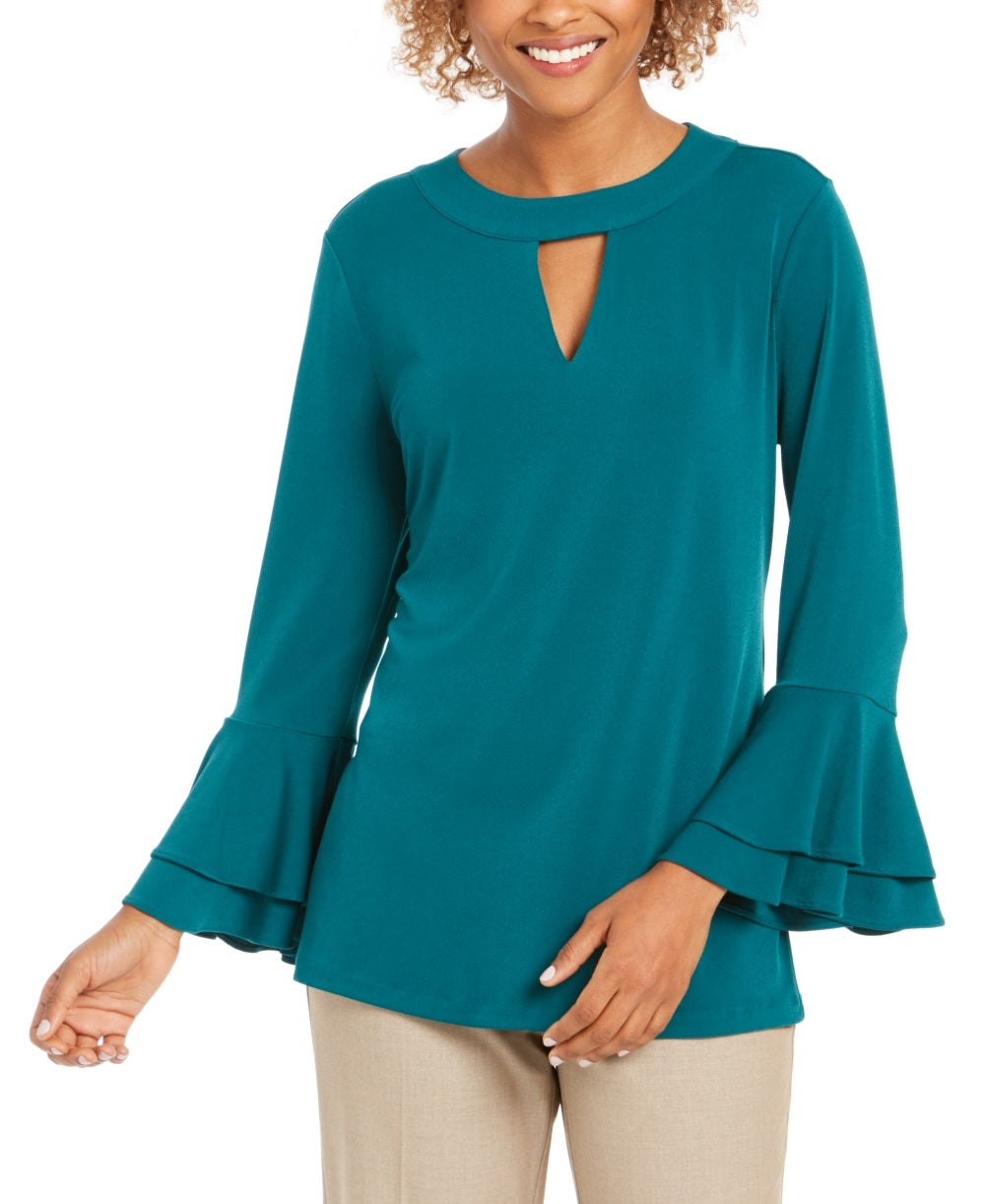 Charter Club Women's Bell Sleeve Keyhole Top Green Size X-Small