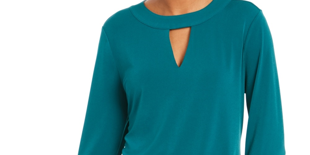 Charter Club Women's Bell Sleeve Keyhole Top Green Size X-Small