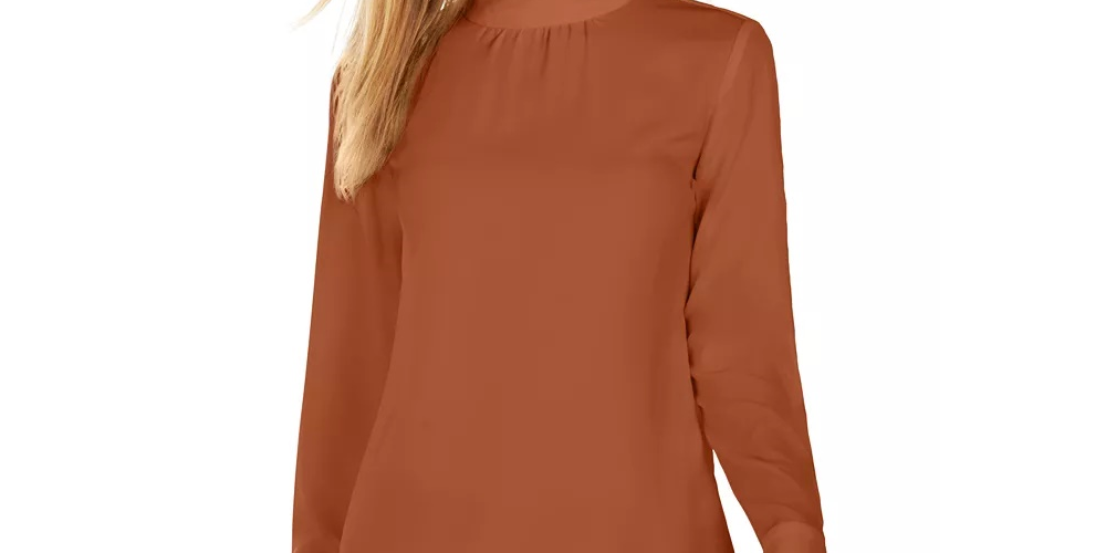 Calvin Klein Women's Mock-Neck Long-Sleeve Top Brown Size X-Large