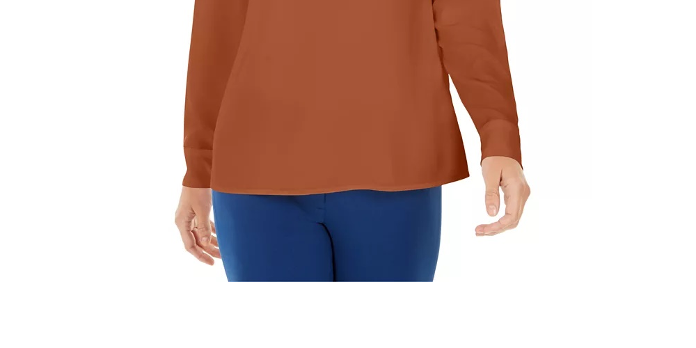 Calvin Klein Women's Mock-Neck Long-Sleeve Top Brown Size X-Large
