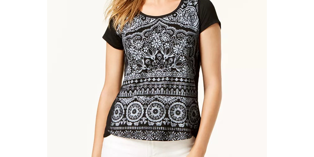 Style & Co Women'sBrushstroke-Print Polo Top Black Size PS