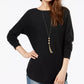 INC International Concepts Women's Black Textured Solid Long Sleeve Jewel Neck Top Black Size Petite Small
