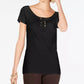 INC International Concepts Women's Petite Lace-Up Scoop-Neck Top Black Size Medium