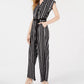 Monteau Women's Petite Faux Wrap Striped Jumpsuit Black Size Petite Large