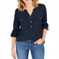 Style & Co Women's Split Neck Roll Tab Sleeve Top  Red Size X-Small