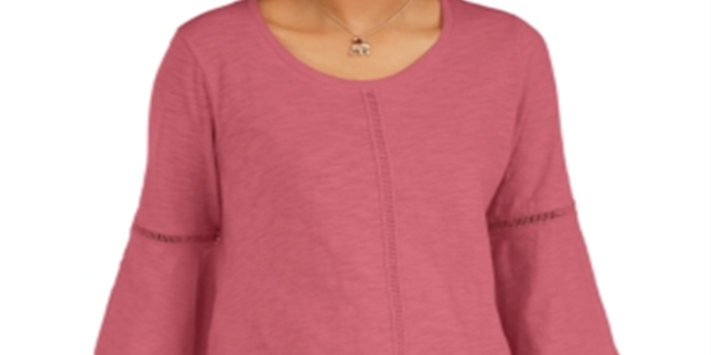 Style & Co Women's Crochet Trim Bell Sleeve To Pink Size Small