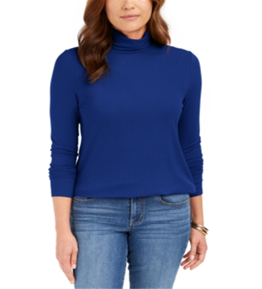Charter Club Women's Heathered Ribbed Turtleneck Top Blue Size XX-Large