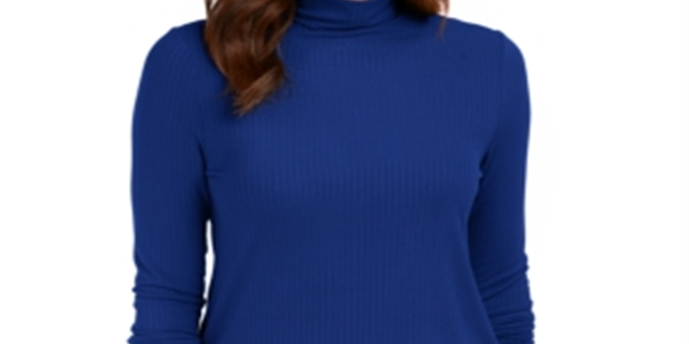 Charter Club Women's Heathered Ribbed Turtleneck Top Blue Size XX-Large
