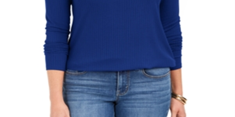 Charter Club Women's Heathered Ribbed Turtleneck Top Blue Size XX-Large