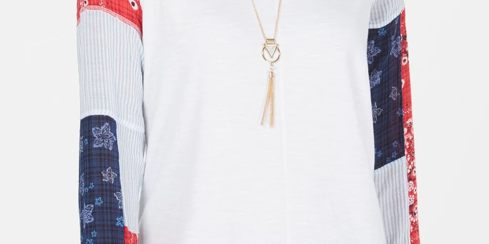 Style & Co Women's Patchwork Sweatshirt White Size PP