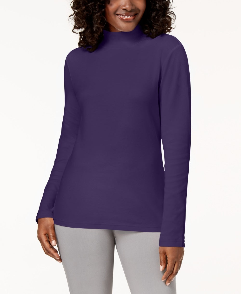 Karen Scott Women's Cotton Mock Neck Top Purple Size Small