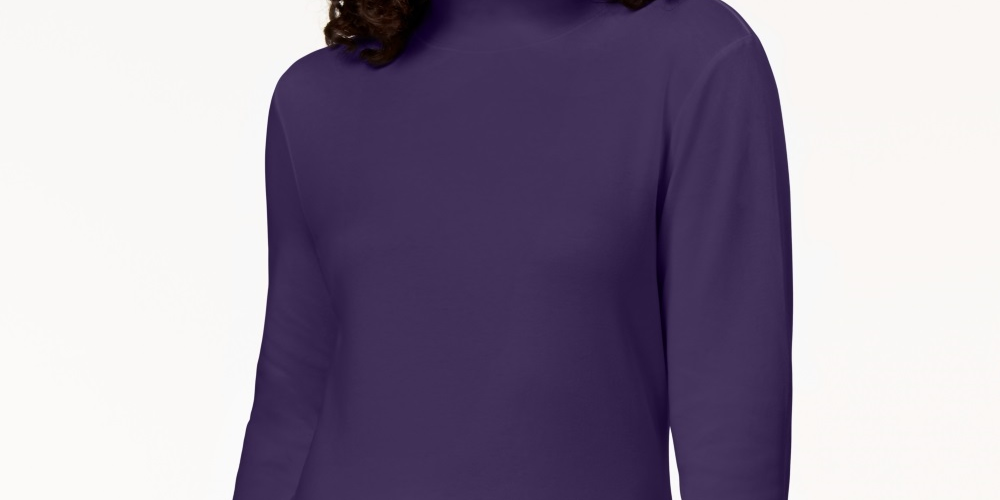Karen Scott Women's Cotton Mock Neck Top Purple Size Small