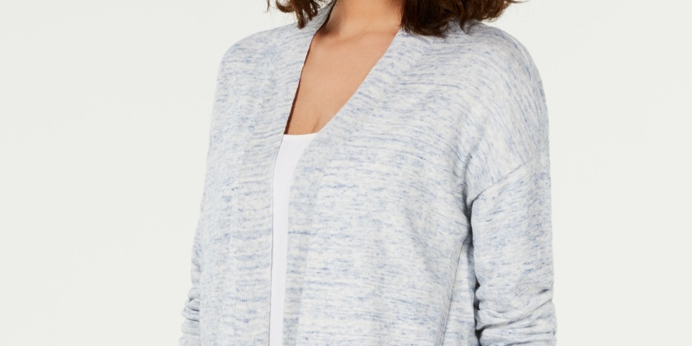 Charter Club Women's Cotton Chambray Open Front Cardigan Blue Size X-Small