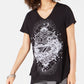 Style & Co Women's Graphic Print Handkerchief Hem T Shirt Black Size Medium