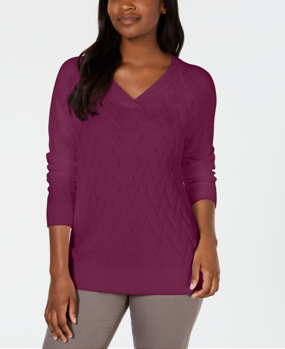Karen Scott Women's Basket-Stitch Sweater Red Size XX-Large