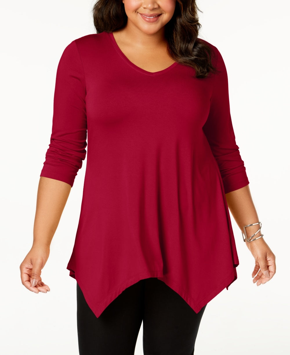 JM Collection Women's Plus Size Handkerchief-Hem Top Red Size 0X