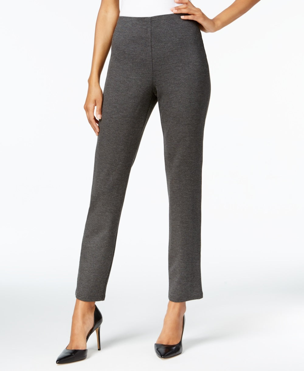 JM Collection Women's Ponte Pull On Straight Leg Pants In Short Gray Size PS