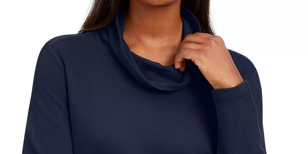 Karen Scott Women's Heather Long Sleeve Turtle Neck Blouse Top Size Navy PS