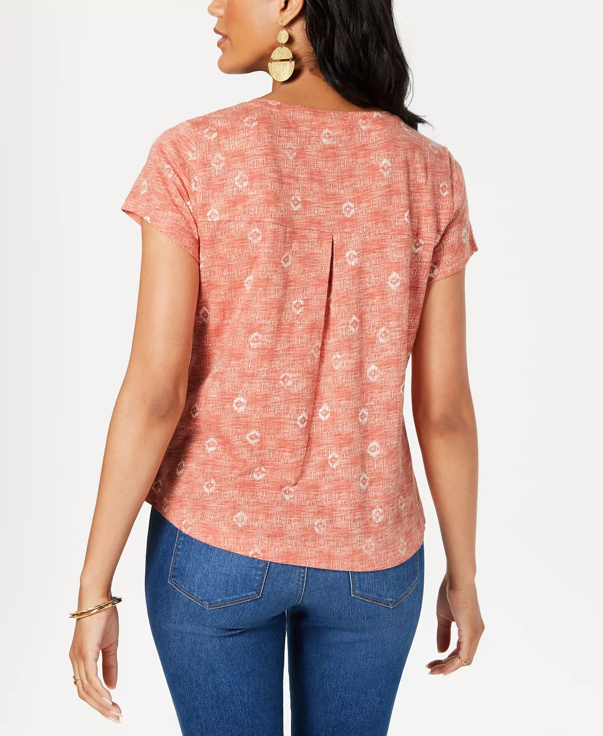 Style & Co Women's Cotton Printed V Neck T-Shirt  Orange Size PP