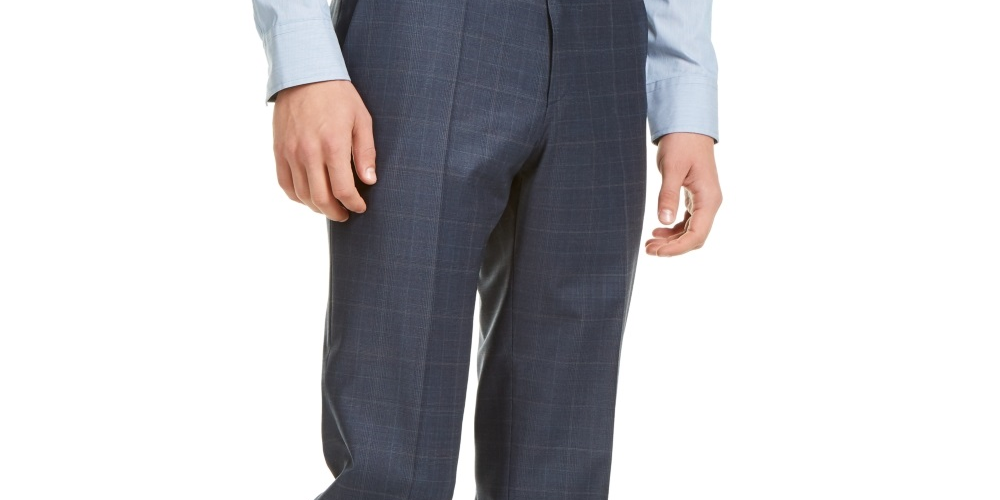 Hugo Men's Modern Fit Plaid Suit Pants Blue Size 38