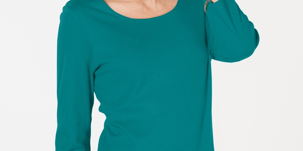 Karen Scott Women's Cotton Scoop Neck Top Green Size PS