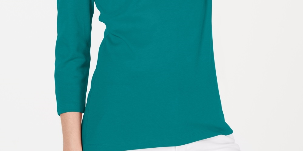 Karen Scott Women's Cotton Scoop Neck Top Green Size PS