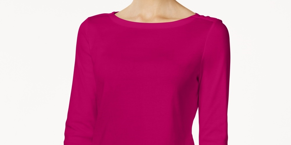 Charter Club Women's Pima Cotton Boat Neck Button Shoulder Top Pink Size Small