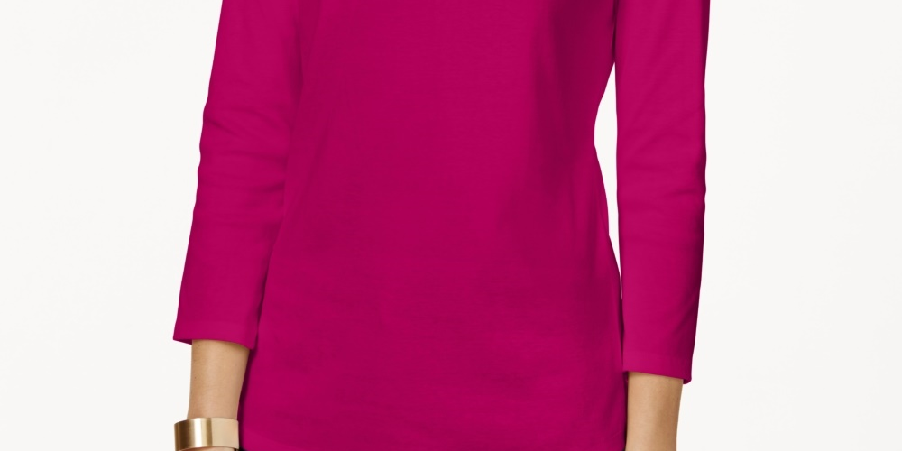 Charter Club Women's Pima Cotton Boat Neck Button Shoulder Top Pink Size Small